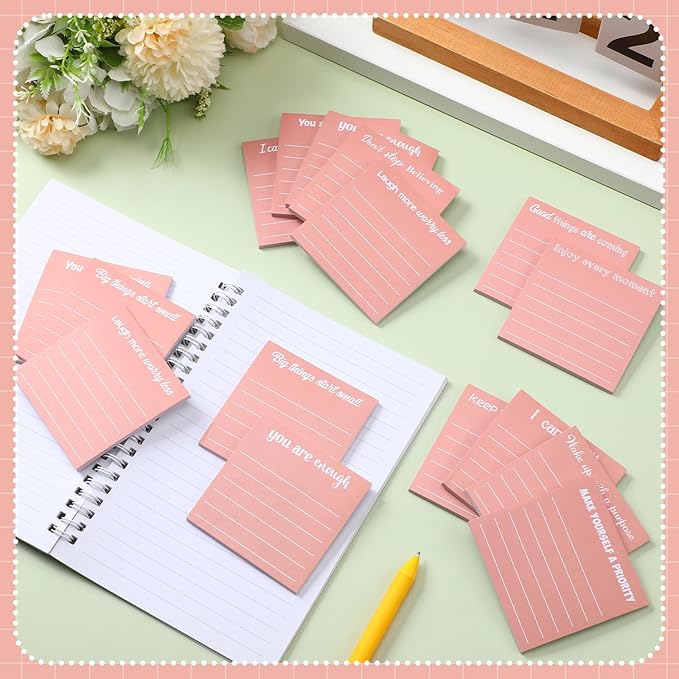 Yinder 24 Pcs Inspirational Sticky Notes Cute Motivational Sticky Notes Pad End of Year Employee Appreciation Gifts Bulk for Teacher Nurse Coworkers Office Supplies 3 x 3'' (Inspirational,Rose Gold)