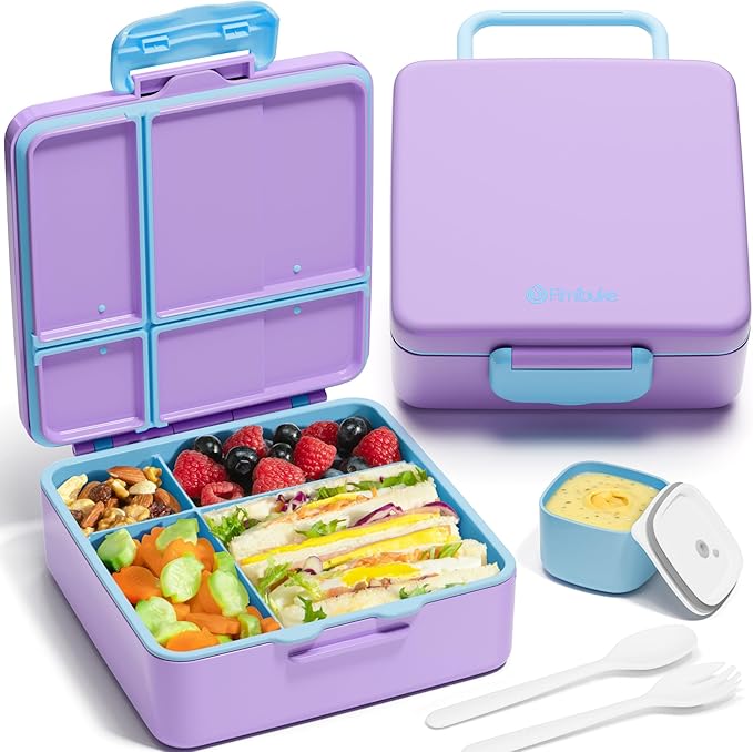 Fimibuke Bento Lunch Box for Kids, Toddler Bento Box with 4 Compartments | Leak Proof BPA Free Dishwasher Safe Lunch Container with Utensils, Ideal Portion Sizes for Ages 3-12 Girls Boys for School