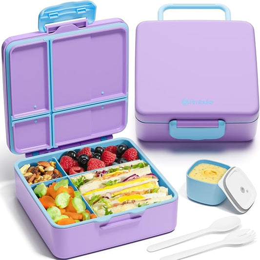 Fimibuke Bento Lunch Box for Kids, Toddler Bento Box with 4 Compartments | Leak Proof BPA Free Dishwasher Safe Lunch Container with Utensils, Ideal Portion Sizes for Ages 3-12 Girls Boys for School
