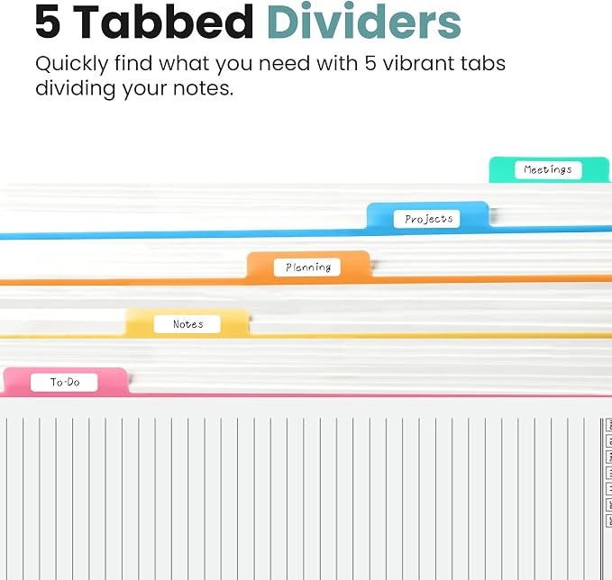 Taja Spiral Notebooks for Work 5 Subject Notebook with Removable Dividers