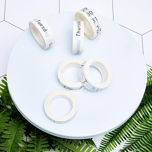 Chuangdi 9 Rolls Calendar Washi Tape Set Day Week Month Number Vintage Calendar Date Washi Masking Tape Decorative Patterned Marking for Arts Crafts Journal Planner(White)