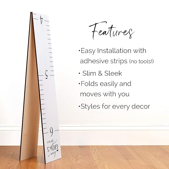 HEADWATERS STUDIO Wooden Ruler Growth Chart for Kids, Boys and Girls - Height Chart & Height Measurement for Wall - Kids Nursery Wall Decor and Room Hanging Wall Decor - Love Grows Here - White