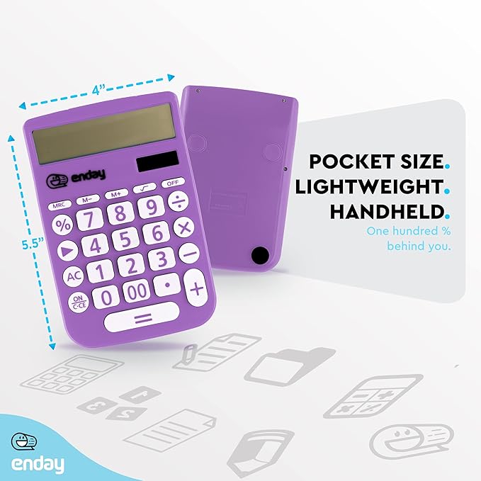 Enday Purple 12-Digit Solar Calculator - Large Display, Four Function, Perfect for Office & School