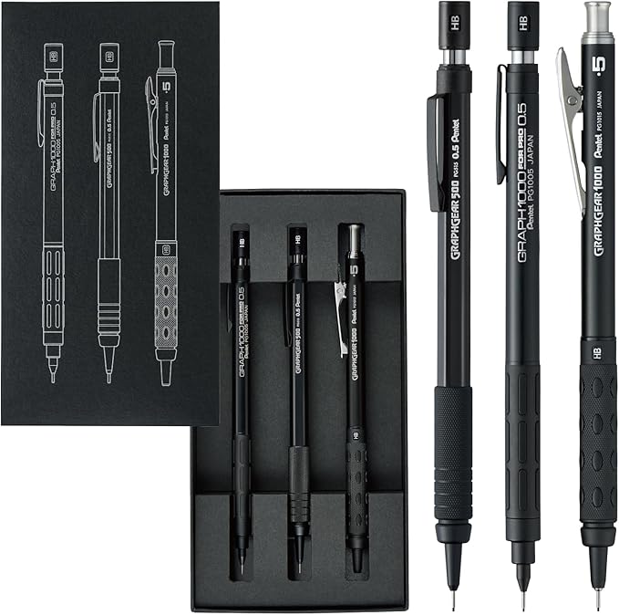 Pentel Mechanical Pencil for Drafting, Set of 3, 60th Anniversary Limited Edition 0.5 mm PGANAST