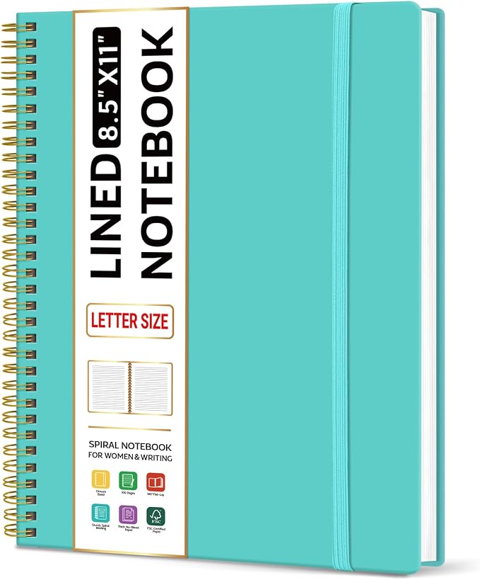 Taja Large Spiral Lined Notebook for Work, Journal for Women & Men