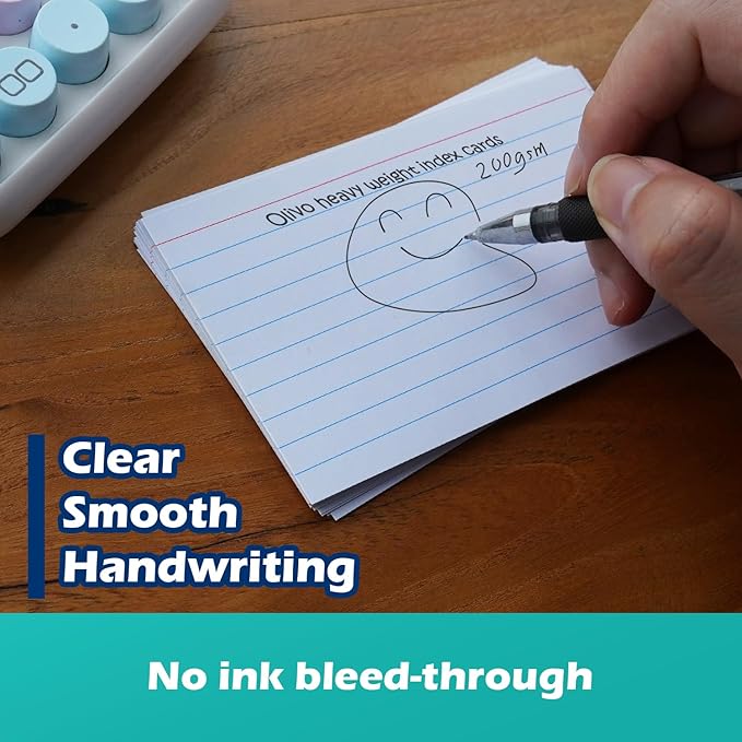 Index Cards 3x5 Lined Ruled Flash Note Cards 3" x 5", White, 200 Count, 200 GSM Heavy Weight