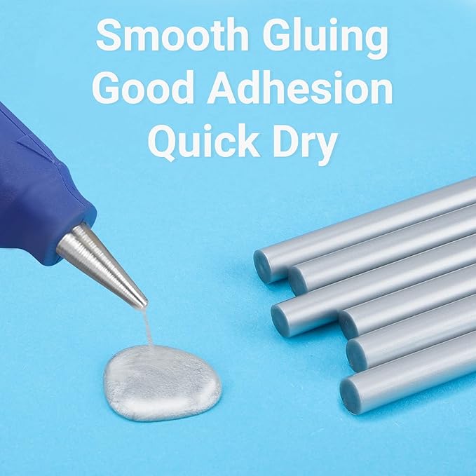 ENPOINT Metallic Silver Hot Glue Sticks Mini, 8" Long x 0.27" Dia Small Hot Melt Glue Sticks Colored, 36 Pack Sealing Wax Adhesive Sticks for Stamp, Crafting, Wedding Cards, Decoration