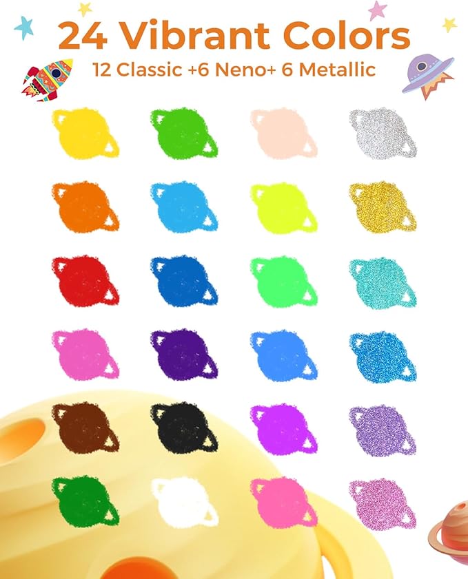 JUPITEARTH 24 Colors Twist Crayons for Toddlers 1-3, Non-Toxic Washable Crayons for Ages 4-8 with Storage Bucket, Ultra-Silky and Easy to Hold Art Supplies, Ideal Christmas Gift for Boys and Girls