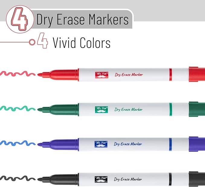 Mr. Pen- Dry Erase Markers, 4 Pack, Assorted Colors, Fine Tip, Dry Erase Whiteboard Markers for Writing on Whiteboards, Weekly Planner, Glass, School, Office, Home