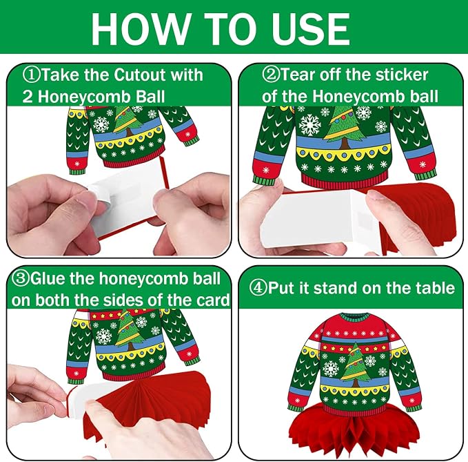 Christmas Ugly Sweater Party Decorations Honeycomb Centerpiece,9Pcs Ugly Sweater Centerpieces for Tables,3D Xmas Table Topper Xmas Table Centerpieces for Merry Christmas Holidays Decoration