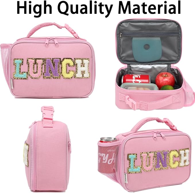 GYEUKHAM Insulated Lunch Box for School, Thermal Reusable Durable Freezable Lunch Bags for Kids Boys Girls Men Women - Small Soft Cooler Portable Lunch Tote Kit for Work Picnic Travel,Pink Alphabet
