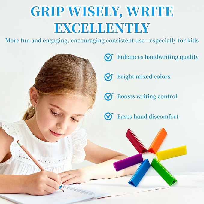 12PCS Triangle Pencil Grips for Kids Handwriting, Ergonomic Pencil Gripper for Toddlers & Preschoolers, Writing Posture Correction Aid, Universal for Righties & Lefties, 6 Assorted Colors
