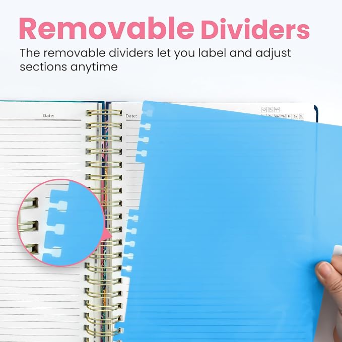 ZOTIA Large Spiral Notebooks for Work 5 Subject with Removable Dividers