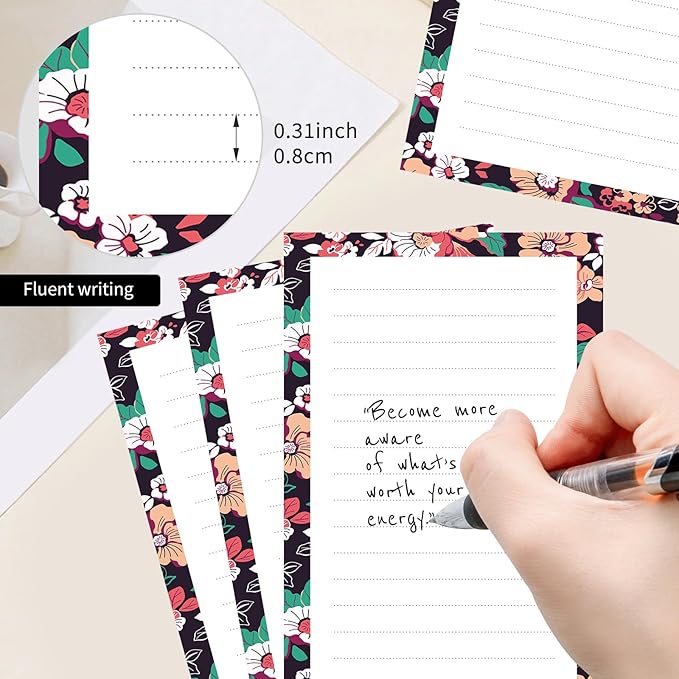 2 Pack Lined Sticky Notes 4x6 in, Cute Self-Stick Notepads with Lines, Large Memo Pads Strong Adhesive for Office, Home Boho Colorful Flowers