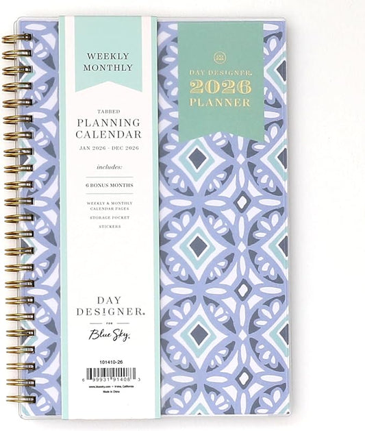 Blue Sky Day Designer 2026 Weekly and Monthly Planner Calendar, January 2026 - December 2026, 5" x 8", Flexible Cover, Durable Twin Wire Binding, Includes Storage Pocket, Stickers, Tile
