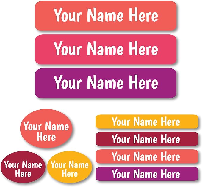 Lovable Labels Personalized Labels for Kids (85 Labels/Pack) - 3 Label Sizes Waterproof Dishwasher Safe Peel & Stick Labels for School Supplies Daycare Camp Clothing Bottles (Vibes)