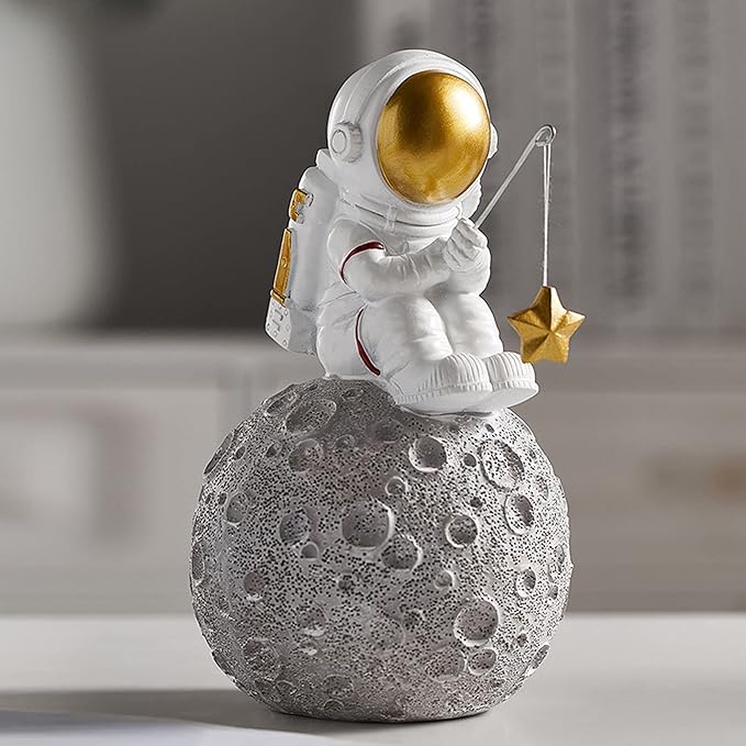 Astronaut Fishing Star Figurines, Space Themed Bedroom & Desktop Shelf Decor, Gifts for Space Lovers & Christmas