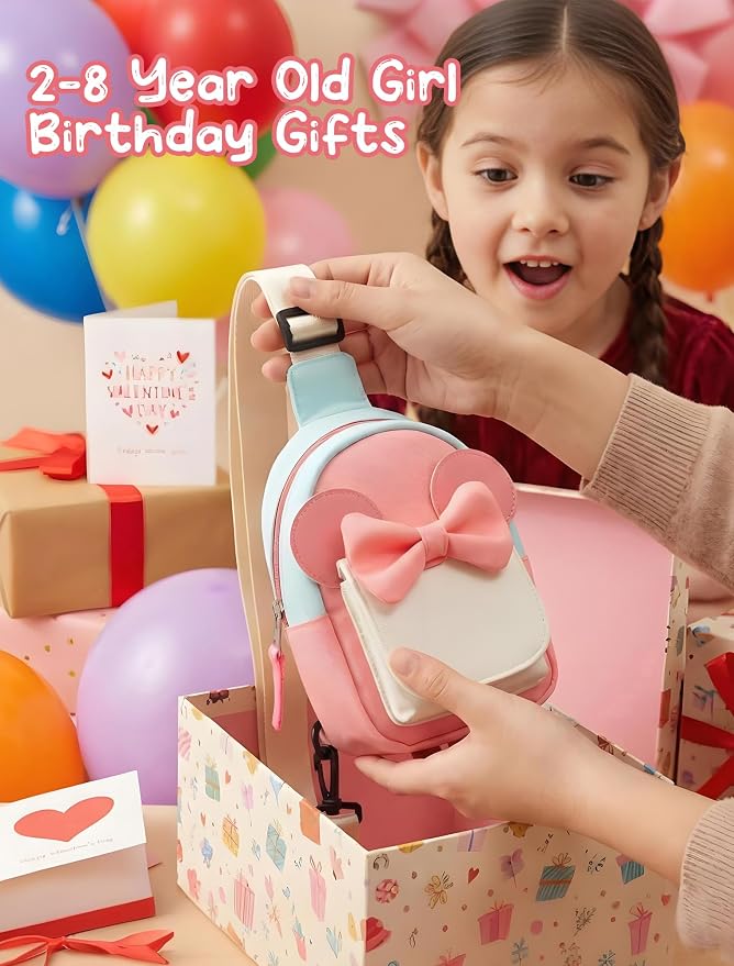 Birthday Back to School Gifts for Girls 3-8, Kids Fanny Pack Toddler Purse | Cute Fashion Sling Crossbody Bag for 3 4 5 6 7 8 Year Old Girls with Adjustable Strap. Perfect for Travel Holiday Essentials