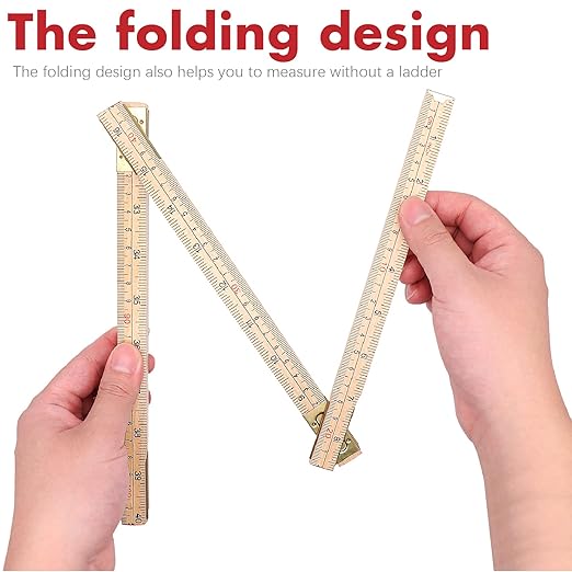 Jeemiter 2 Pack Wood Folding Rule for Carpenters, 6.5FT/2M Hardwood Foldable Ruler with Brass Hinges | Yard Stick with Easy-Read Inch & Metric Measurements