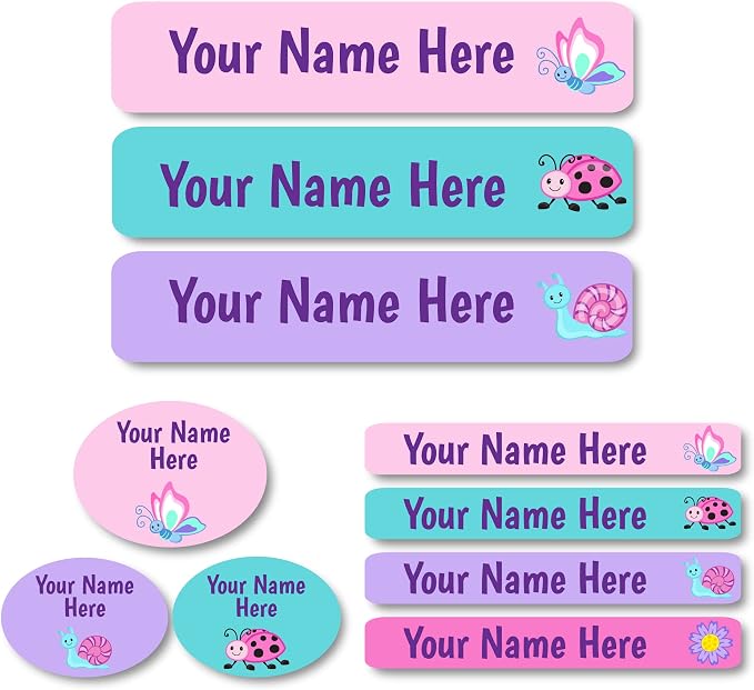 Lovable Labels Personalized Labels for Kids (85 Labels/Pack) - 3 Label Sizes Waterproof Dishwasher Safe Peel & Stick Labels for School Supplies Daycare Camp Clothing Bottles (Pastel Creatures)