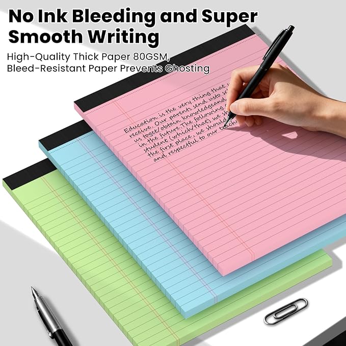 3pcs Legal Pads 8.5 x 11,Notepads 8.5 x 11 Inch, 30 Sheets/Pack, Color Note Pads Clear Print Writing Pads of Paper, Perforate Wide Ruled Lined with Sturdy Back for Office, Business & School Supplies