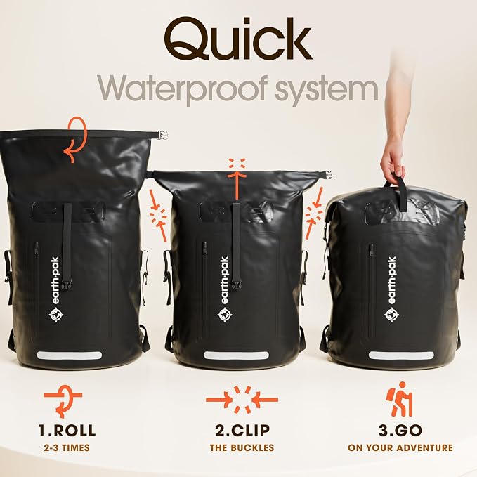 Waterproof Dry Bag Backpack 85L - Kayaking Boating Fishing Rafting Marine | Black 85L dry bag: 500D PVC, abrasion resistant build, IPX8 phone case for river and lake trips