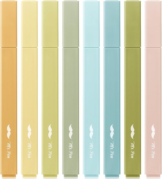 Mr. Pen- Aesthetic Highlighters No Bleed, 8 Pack, Natural Vintage, Chisel Tip, Cute Highlighters Assorted Colors for Journaling, Highlighting, Underlining, Fast Dry, Back to School Supplies