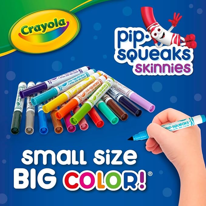 Crayola Pip Squeaks Skinnies Washable Marker Set (16ct), Mini Markers for Toddlers, Thin Coloring Markers for Kids, Spring Crafts Supplies