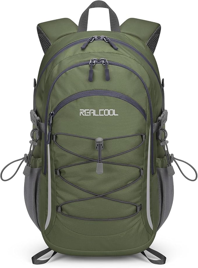 RealCool 20L Lightweight Hiking Backpack, Waterproof Daypack for Camping | 210D tear-resistant nylon, breathable shoulder and back panel, Multi-Compartment,hydration system,reflective strip,bungee net