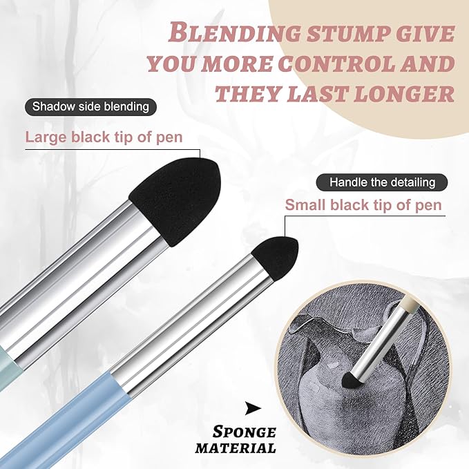 Kosiz 6 Pcs Blending Sponge Sketch Pen Double Headed Washable Rubbing Sponge Brush Wipe Reusable Blending Stump Drawing Art Blenders for Artist Highlight Shadow Detail Correcting Tool (Morandi)