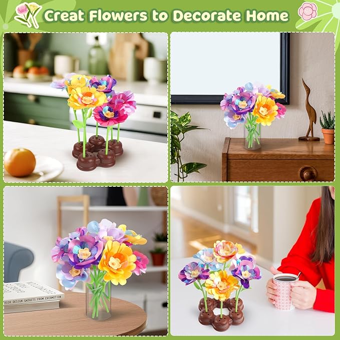 Flower Bouquet Making Kit for Kids Ages 4-8—DIY Arts and Crafts Toy, Build Your Own Flower Arrangement, Flower Press Craft Kit, Handmade Bouquet Birthday Gift for 3 4 5 6 7 8 9 Year Old Girls-[Purple]