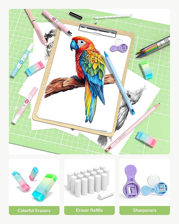 Four Candies 36PCS Mechanical Pencil Set with 624 Lead Refills(Light Green) | 0.5mm, 0.7mm, 0.9mm & 2.0mm Mechanical Pencils, Aesthetic School Supplies for Writing, Drawing, Drafting and Note-Taking