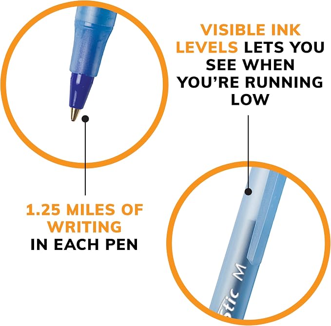 BIC Round Stic Xtra Life Ballpoint Pen with 1.0 mm Medium Point and Consistent Ink Flow in Blue Ink, 60 Count (Pack of 2)