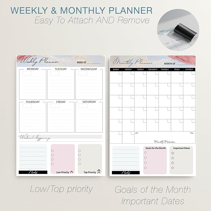 Magnetic Dry Erase Board 12x16 with Foldable Stand, Portable Rose Gold Desktop Whiteboard for Home, Office, School & Kitchen, Includes Weekly & Monthly Magnetic Planner Sheets