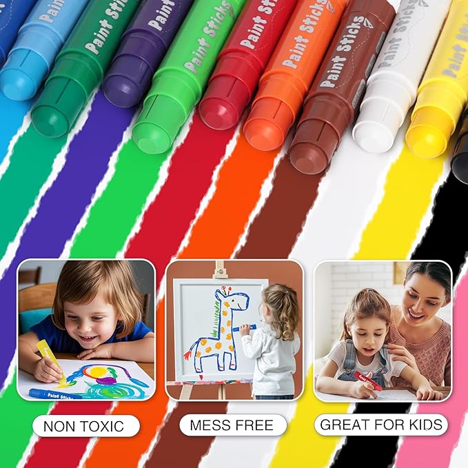 Aen Art Paint Sticks, 12 Colors Solid Tempera Paint Sticks for Kids, Quick Drying Washable Paint for Toddlers, Christmas Gifts for Kids