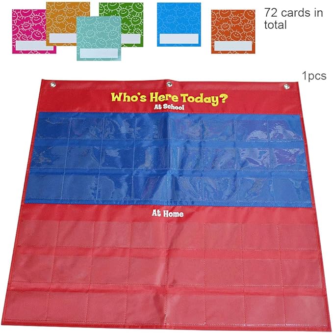 amzoya Attendance Pocket Chart with 72 Student Cards-Classroom Behavior Tracker for Perschool to Elementary,Pocket Chart for Classroom…
