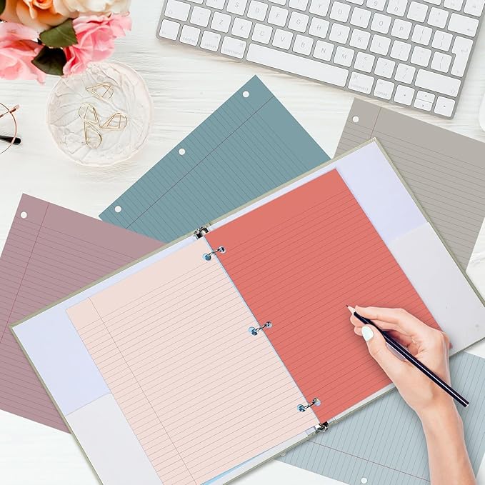 gisgfim 100 Sheets Loose Leaf Binder Paper, 8" x 10.5" Colored College Ruled Paper, 3 Hole Punched Lined Refill Inserts Thicken for 3-Ring Binders Notebooks Planner Writing School Office (Vintage)