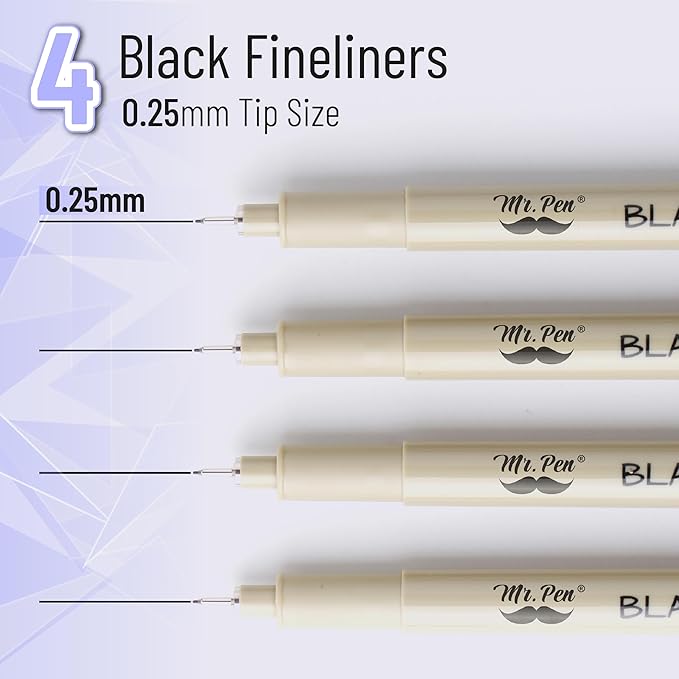 Mr. Pen- 0.25mm Micro Fine Point Pens, 4 Pack, Black Ink, Ultra Fine Point, Waterproof, Acid-Free, No-Smear Quick-Dry Fineliner Pens for Drawing, Sketching, Journaling, Outlines & Everyday Writing