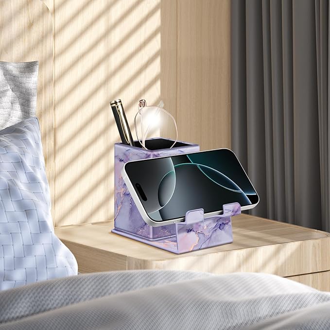 FINTIE Pencil Holder With Phone Stand, Eyeglasses Holder, Desktop Organizer Nightstand Accessories Office Supplies Case