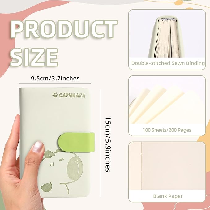 BOBO RABBIT Blank Journal Small Pocket Leather Notebook No Lines for Drawing Plain Sketch Book Cute Cartoon Capybara Unlined Journal for Travel Work School, 200 Pages, 3.7"X5.9"