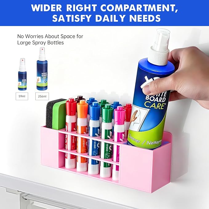 Magnetic Dry Erase Marker Holder for Whiteboard, Wall Mount Pen Holder for Refrigerator, Clear Pencil Holder for Fridge, Strong Magnet Locker Organizer for Classroom(Pink)