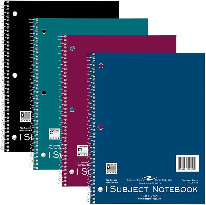 ROARING SPRING 1 Subject Spiral Notebook, College Rule, 70 Sheets, 24 Pack
