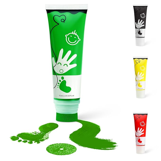 Baby Hand and Footprint Paint with Sponge Head, 2.54 fl oz, Non-Toxic & Acid-Free, Washable Baby Safe Paint for Newborn Keepsakes, Dog Nose & Paw Prints, Ideal New Mom Gift - Green