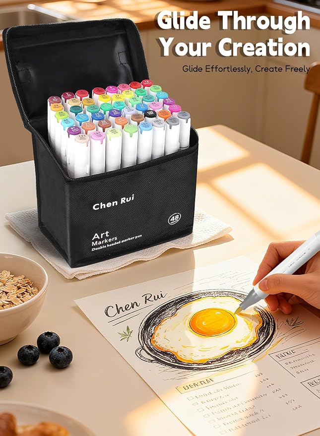 YHC 60 Colors Alcohol Markers Brush Tip with Free App, Chen Rui Series Chisel & Brush Tips Alcohol Brush Markers for Adults Coloring, Drawing, Painting, Illustration, Sketching