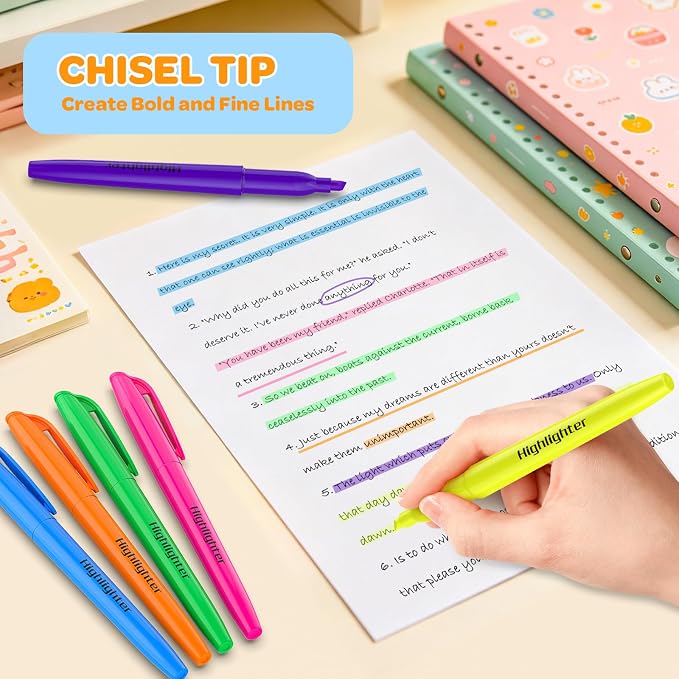 48 Count Highlighters Bulk - 6 Assorted Bright Colors, Chisel Tip, No Bleed & Quick Dry, Ideal for Note Taking, Studying, School, Office, Student & Teacher Supplies