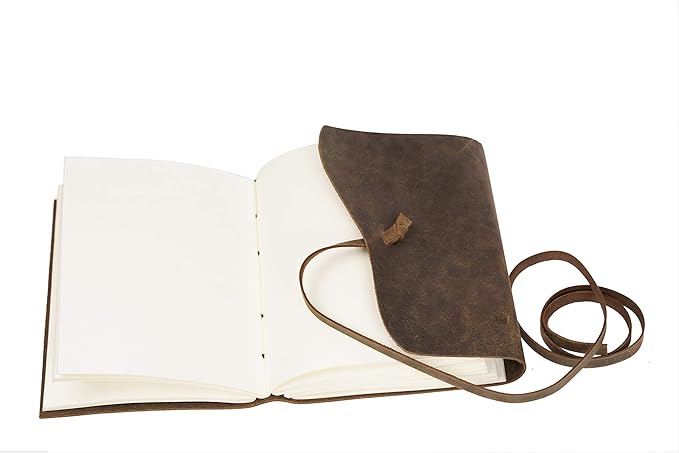 Leather Journal Travel Diary, Handmade Vintage Bound Notebook For Men & Women, Antique Finish, Genuine Buffalo Leather- Quality Unlined Paper Perfect for Notes, Art Sketchbook, 8X6 Inches, Cream