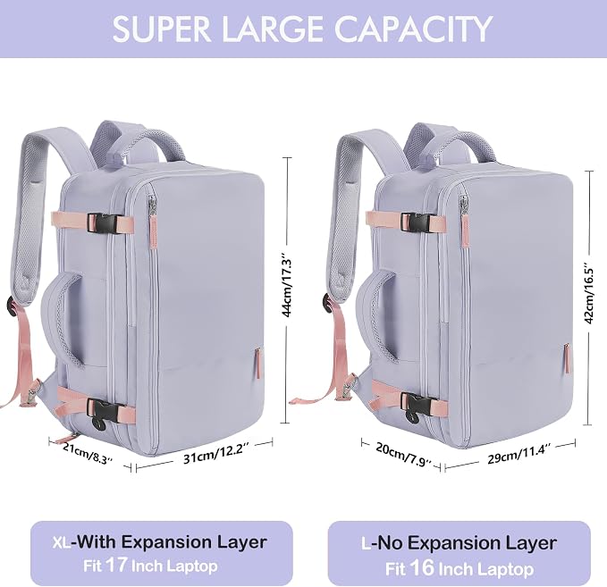 Beraliy Travel Backpack for Women, TSA Carry On Backpack Airline Approved | 16 Inch Laptop Waterproof Hiking Backpack, Casual Outdoor Daypack Bag for College Weenkender Business, Purple