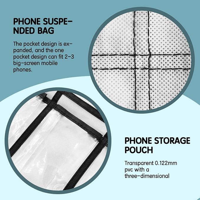 Kotkn 36 Pocket Charts for Classroom Cell Phones, 36 Clear Pocket Charts with Numbered Stickers, Classroom Hanging Cell Phone Organizer, Hangs on Wall, Door Storage Hooks (White)