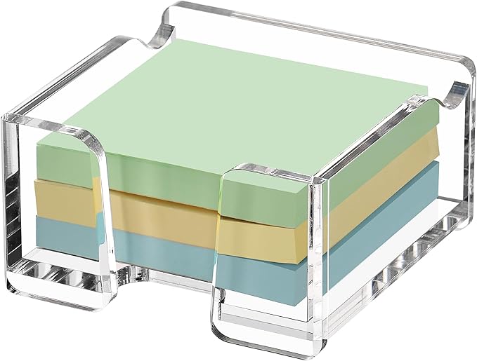 SANRUI Acrylic Sticky Note Holder , for Post-it Note Pad Dispenser Desktop Accessories Organization, Self Memo Pad for School Office Desk Supplies ( 3''x3'' Clear)