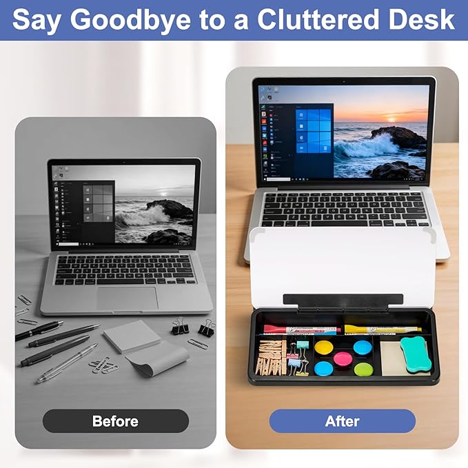 DOLLAR BOSS 12''x7'' Glass Desktop Whiteboard Small Dry Erase Board with Storage Drawer Computer Keyboard Stand Desk Organizer Office Accessories School Supplies with 4 Markers, Black